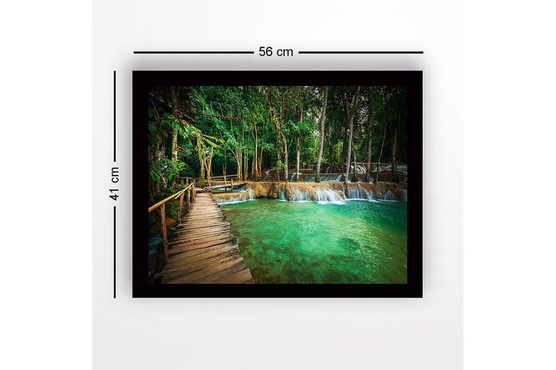 Inramad Canvastavla i trä - 41x56 cm - Vacker vattenfall med grönskande omgivning - Grön / Turkos / Brun - Inredning - Tavlor & posters - Canvastavla
