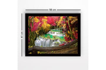 Inramad Canvastavla i trä - 41x56 cm - Vacker vattenfall med omgivande höstfärger - Röd / Gul / Turkos - Inredning - Tavlor & posters - Canvastavla