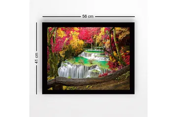 Inramad Canvastavla i trä - 41x56 cm - Vacker vattenfall med omgivande höstfärger - Röd / Gul / Turkos - Inredning - Tavlor & posters - Canvastavla