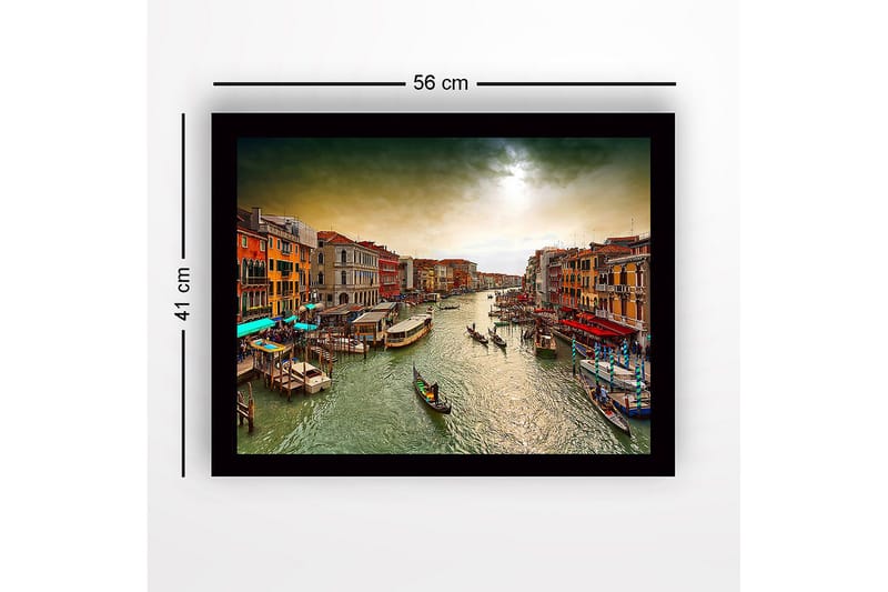 Inramad Canvastavla i trä - 41x56 cm - Vacker vy över en kanal i Venedig med färgglada byggnader och gondoler - Grön / Orange / Blå - Inredning - Tavlor & posters - Canvastavla