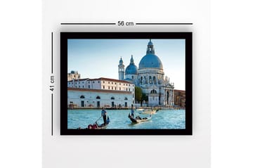 Inramad Canvastavla i trä - 41x56 cm - Vacker vy av venetianska gondoler vid en historisk byggnad - Blå / Vit / Grå - Inredning - Tavlor & posters - Canvastavla