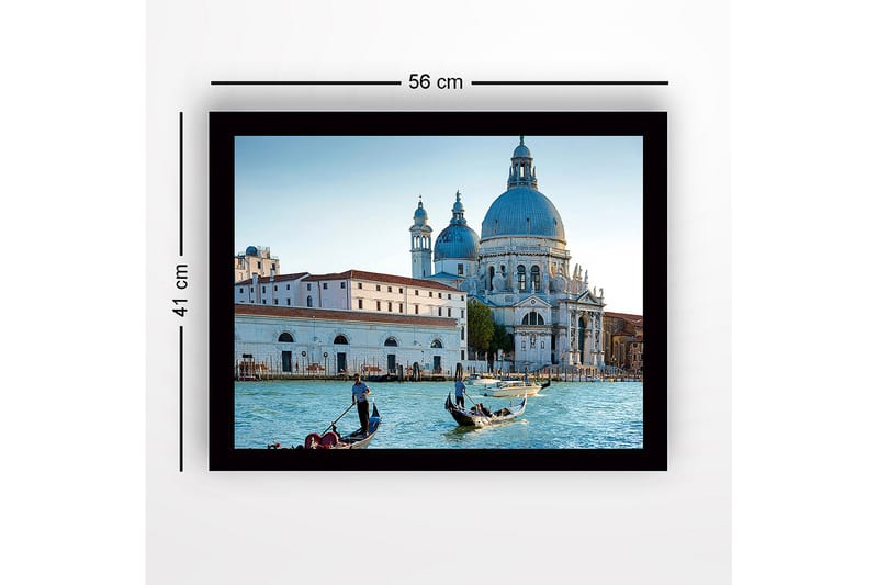 Inramad Canvastavla i trä - 41x56 cm - Vacker vy av venetianska gondoler vid en historisk byggnad - Blå / Vit / Grå - Inredning - Tavlor & posters - Canvastavla
