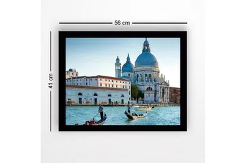 Inramad Canvastavla i trä - 41x56 cm - Vacker vy av venetianska gondoler vid en historisk byggnad - Blå / Vit / Grå - Inredning - Tavlor & posters - Canvastavla