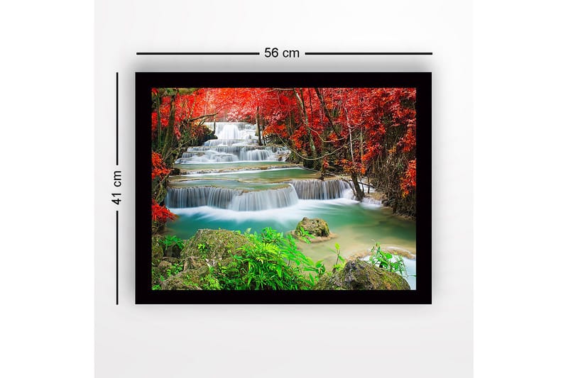 Inramad Canvastavla i trä - 41x56 cm - Vackra vattenfall omgivna av rödbladig vegetation - Röd / Grön / Turkos - Inredning - Tavlor & posters - Canvastavla