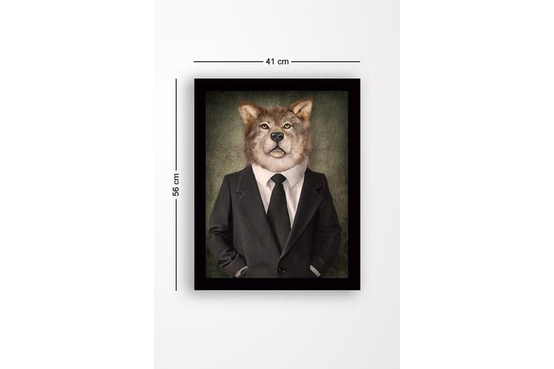 Inramad Canvastavla i trä - 41x56 cm - Varg med mänskliga drag i kostym och slips - Grå / Svart / Beige - Inredning - Tavlor & posters - Canvastavla