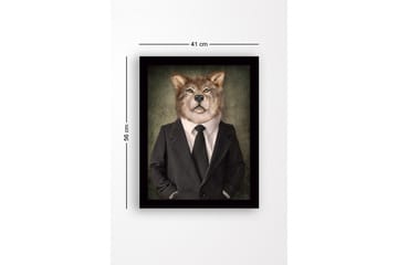 Inramad Canvastavla i trä - 41x56 cm - Varg med mänskliga drag i kostym och slips - Grå / Svart / Beige - Inredning - Tavlor & posters - Canvastavla