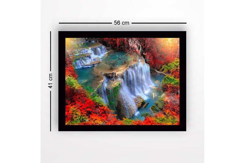 Inramad Canvastavla i trä - 41x56 cm - Vattenfall omgivna av färgglada höstlöv - Röd / Grön / Blå - Inredning - Tavlor & posters - Canvastavla