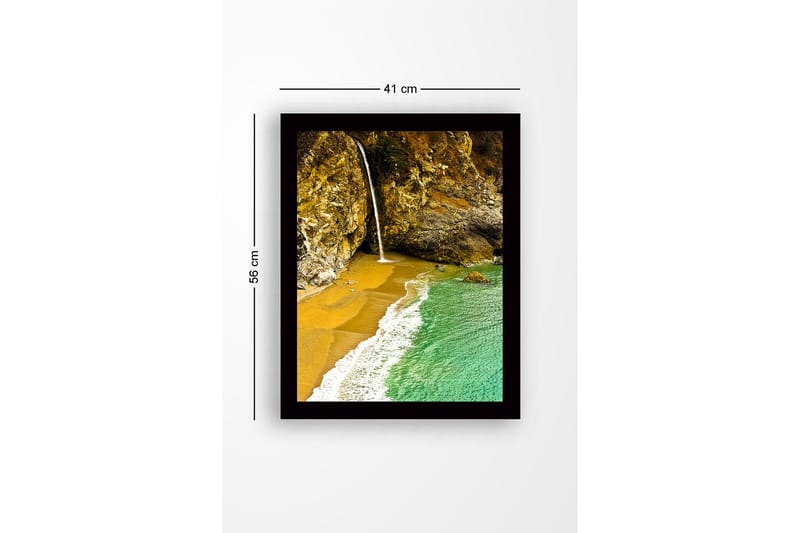 Inramad Canvastavla i trä - 41x56 cm - Vattenfall som rinner ner i en strandvik omgiven av klippor - Guld / Turkos / Grå - Inredning - Tavlor & posters - Canvastavla