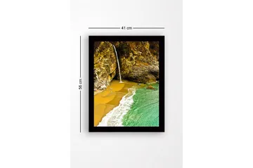 Inramad Canvastavla i trä - 41x56 cm - Vattenfall som rinner ner i en strandvik omgiven av klippor - Guld / Turkos / Grå - Inredning - Tavlor & posters - Canvastavla