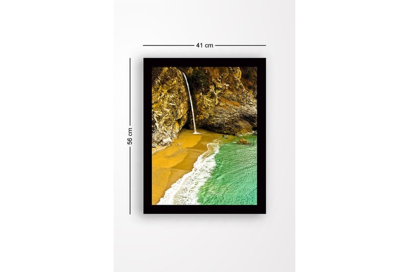 Inramad Canvastavla i trä - 41x56 cm - Vattenfall som rinner ner i en strandvik omgiven av klippor - Guld / Turkos / Grå - Inredning - Tavlor & posters - Canvastavla