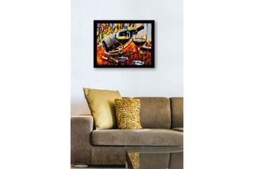 Inramad Canvastavla i trä - 41x56 cm - Vinkaraff och glas med vin i en livlig komposition - Guld / Röd / Blå - Inredning - Tavlor & posters - Canvastavla