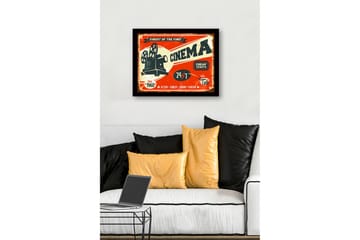 Inramad Canvastavla i trä - 41x56 cm - Vintage affisch för biograf med filmprojektor - Röd / Svart / Beige - Inredning - Tavlor & posters - Canvastavla