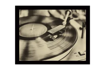 Inramad Canvastavla i trä - 41x56 cm - Vintage skivspelare med snurrande skiva - Svart / Brunt / Guld - Inredning - Tavlor & posters - Canvastavla