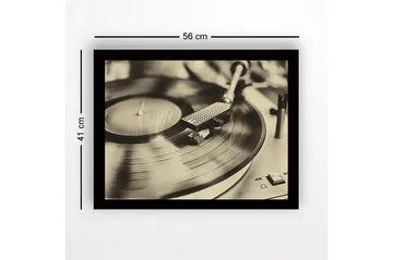 Inramad Canvastavla i trä - 41x56 cm - Vintage skivspelare med snurrande skiva - Svart / Brunt / Guld - Inredning - Tavlor & posters - Canvastavla