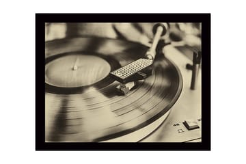 Inramad Canvastavla i trä - 41x56 cm - Vintage skivspelare med snurrande skiva - Svart / Brunt / Guld - Inredning - Tavlor & posters - Canvastavla