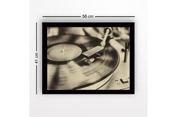 Inramad Canvastavla i trä - 41x56 cm - Vintage skivspelare med snurrande skiva - Svart / Brunt / Guld - Inredning - Tavlor & posters - Canvastavla