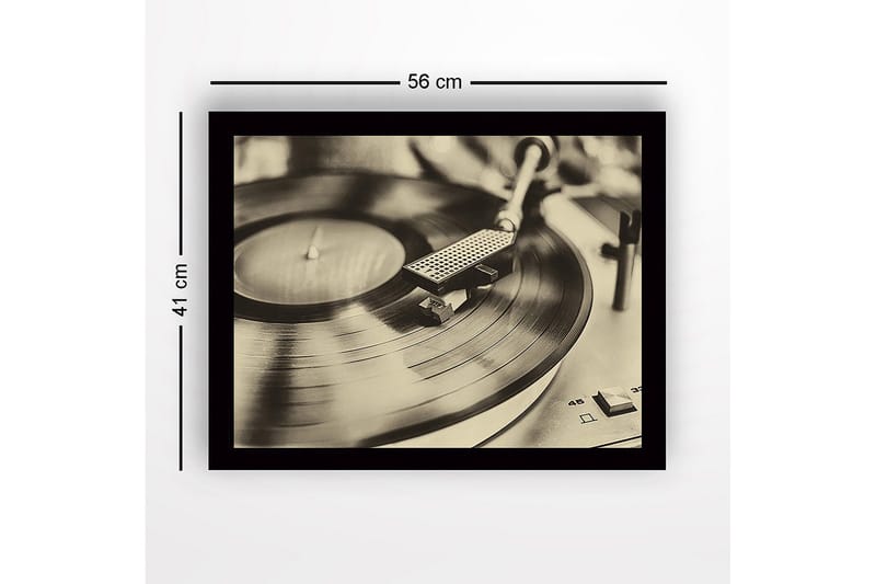 Inramad Canvastavla i trä - 41x56 cm - Vintage skivspelare med snurrande skiva - Svart / Brunt / Guld - Inredning - Tavlor & posters - Canvastavla