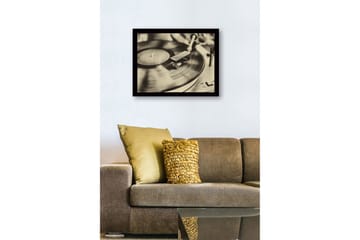 Inramad Canvastavla i trä - 41x56 cm - Vintage skivspelare med snurrande skiva - Svart / Brunt / Guld - Inredning - Tavlor & posters - Canvastavla
