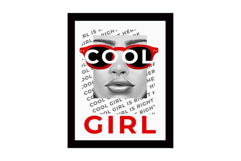 Inramad Canvastavla i trä - 41x56 cm - Porträtt av en kvinna med coola solglasögon, Röd / Svart / Vit