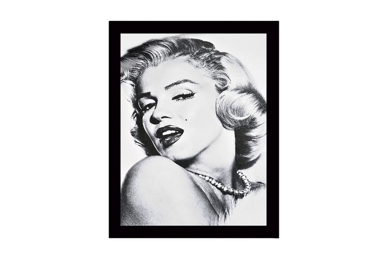 Inramad Canvastavla i trä - 41x56 cm - Porträtt av en glamourös kvinna med en förförisk blick, Svart / Vitt / Grått