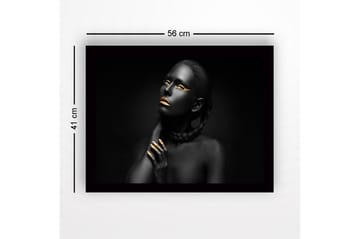 Inramad Canvastavla i trä - 41x56 cm - Porträtt av en kvinna med svart hud och guldiga detaljer - Svart / Guld - Inredning - Tavlor & posters - Canvastavla