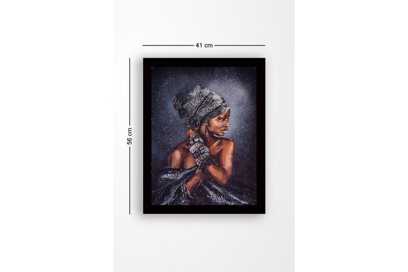 Inramad Canvastavla i trä - 41x56 cm - Porträtt av en kvinna med traditionell huvudduk och smycken - Mörkbrun / Grå / Svart - Inredning - Tavlor & posters - Canvastavla