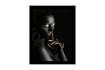 Inramad Canvastavla i trä - 41x56 cm - Porträtt av en kvinna med svart kroppsmålning och guldiga detaljer - Svart / Guld - Inredning - Tavlor & posters - Canvastavla