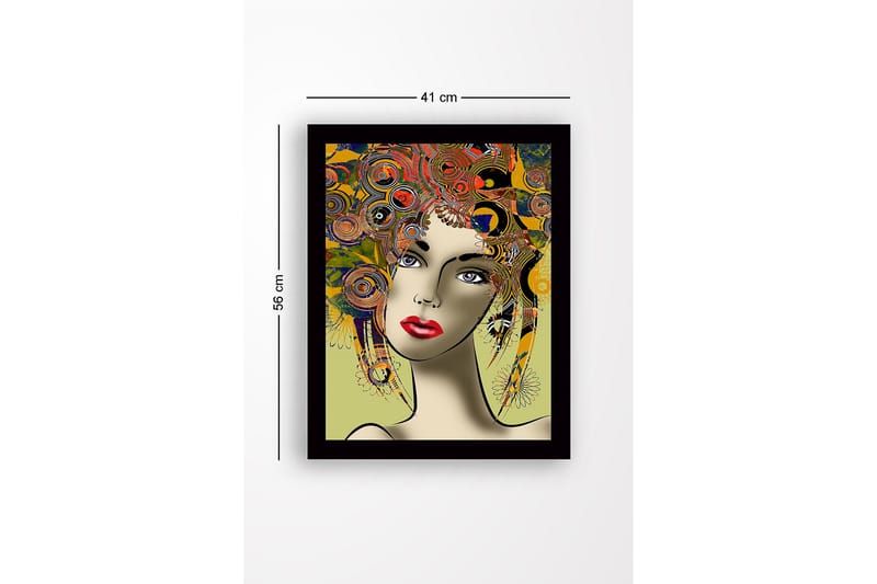 Inramad Canvastavla i trä - 41x56 cm - Porträtt av en kvinna med färgglad frisyr och starka drag - Röd / Gul / Grön - Inredning - Tavlor & posters - Canvastavla