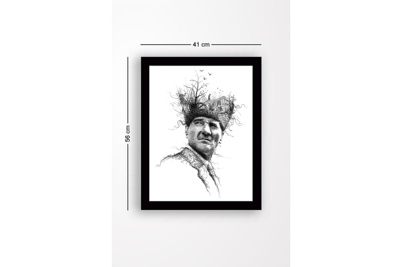 Inramad Canvastavla i trä - 41x56 cm - Porträtt av en man med en kreativ och naturinspirerad huvudbonad - Svart / Vitt - Inredning - Tavlor & posters - Canvastavla