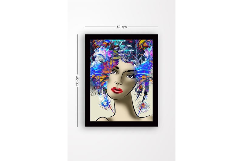 Inramad Canvastavla i trä - 41x56 cm - Porträtt av en kvinna med färgglad frisyr och starka drag - Blå / Röd / Lila - Inredning - Tavlor & posters - Canvastavla