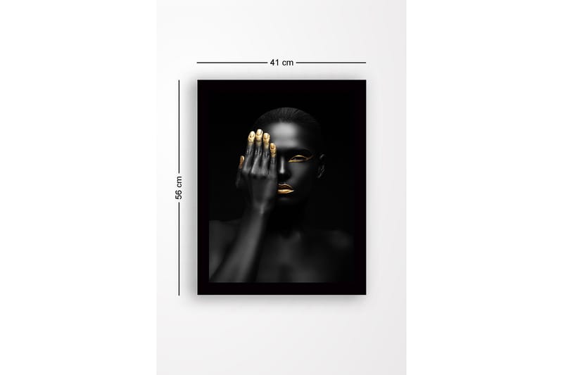 Inramad Canvastavla i trä - 41x56 cm - Porträtt av en kvinna med en hand som täcker halva ansiktet - Svart / Guld - Inredning - Tavlor & posters - Canvastavla