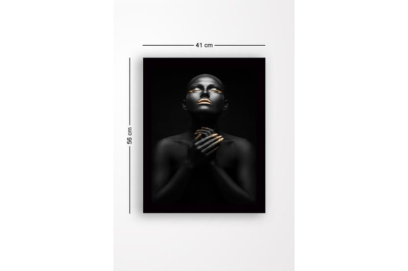 Inramad Canvastavla i trä - 41x56 cm - Porträtt av en kvinna med svart hud och guldiga detaljer - Svart / Guld - Inredning - Tavlor & posters - Canvastavla