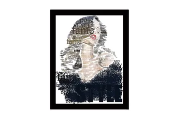 Inramad Canvastavla i trä - 41x56 cm - Porträtt av en kvinna omgiven av ord som beskriver skönhet och stil - Svart / Beige / Brun - Inredning - Tavlor & posters - Canvastavla