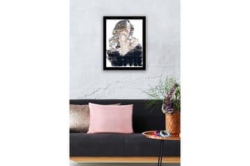 Inramad Canvastavla i trä - 41x56 cm - Porträtt av en kvinna omgiven av ord som beskriver skönhet och stil - Svart / Beige / Brun - Inredning - Tavlor & posters - Canvastavla