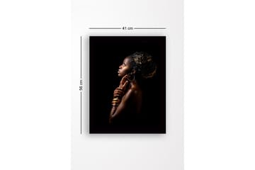 Inramad Canvastavla i trä - 41x56 cm - Porträtt av en kvinna i profil med elegant hållning och smycken - Mörkbrun / Guld / Svart - Inredning - Tavlor & posters - Canvastavla