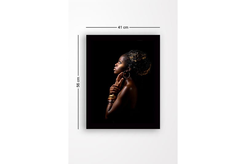 Inramad Canvastavla i trä - 41x56 cm - Porträtt av en kvinna i profil med elegant hållning och smycken - Mörkbrun / Guld / Svart - Inredning - Tavlor & posters - Canvastavla
