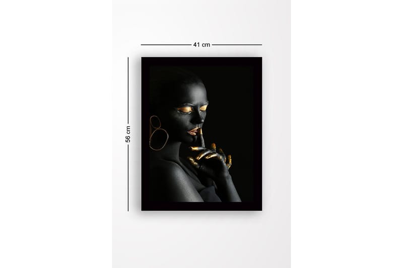 Inramad Canvastavla i trä - 41x56 cm - Porträtt av en kvinna med svart kroppsmålning och guldiga detaljer - Svart / Guld - Inredning - Tavlor & posters - Canvastavla
