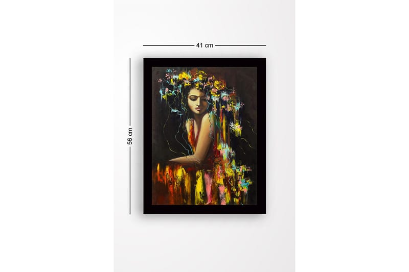 Inramad Canvastavla i trä - 41x56 cm - Porträtt av en kvinna med blommor i håret - Gult / Rött / Grönt - Inredning - Tavlor & posters - Canvastavla