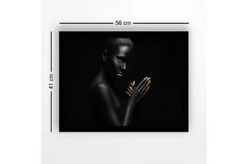 Inramad Canvastavla i trä - 41x56 cm - Porträtt av en kvinna med svart hud och guldiga detaljer - Svart / Guld - Inredning - Tavlor & posters - Canvastavla
