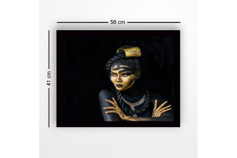 Inramad Canvastavla i trä - 41x56 cm - Porträtt av en kvinna med guldsmink och detaljerade mönster - Guld / Svart - Inredning - Tavlor & posters - Canvastavla