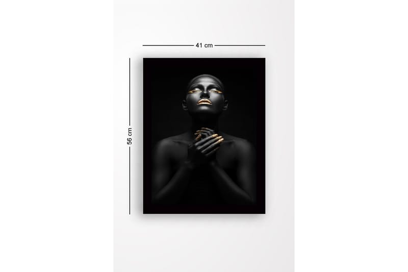 Inramad Canvastavla i trä - 41x56 cm - Porträtt av en kvinna med svart hud och guldiga detaljer - Svart / Guld - Inredning - Tavlor & posters - Canvastavla