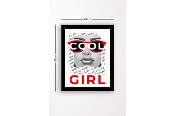 Inramad Canvastavla i trä - 41x56 cm - Porträtt av en kvinna med coola solglasögon - Röd / Svart / Vit - Inredning - Tavlor & posters - Canvastavla