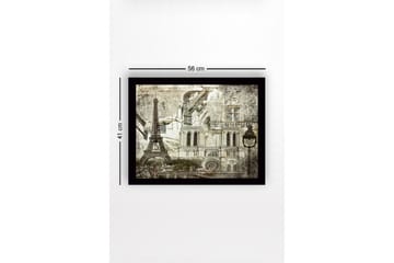 Inramad Canvastavla i trä - 41x56 cm - Parisisk stadslandskap med ikoniska byggnader - Grå / Svart / Vit - Inredning - Tavlor & posters - Canvastavla