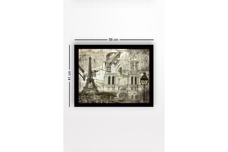 Inramad Canvastavla i trä - 41x56 cm - Parisisk stadslandskap med ikoniska byggnader - Grå / Svart / Vit - Inredning - Tavlor & posters - Canvastavla