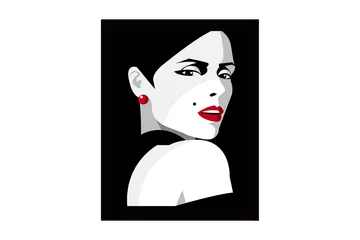 Inramad Canvastavla i trä - 41x56 cm - Porträtt av en kvinna med dramatisk blick och röd läppstift - Röd / Svart / Grå - Inredning - Tavlor & posters - Canvastavla