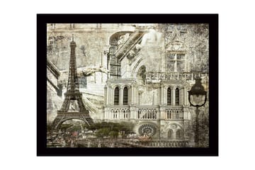 Inramad Canvastavla i trä - 41x56 cm - Parisisk stadslandskap med ikoniska byggnader - Grå / Svart / Vit - Inredning - Tavlor & posters - Canvastavla