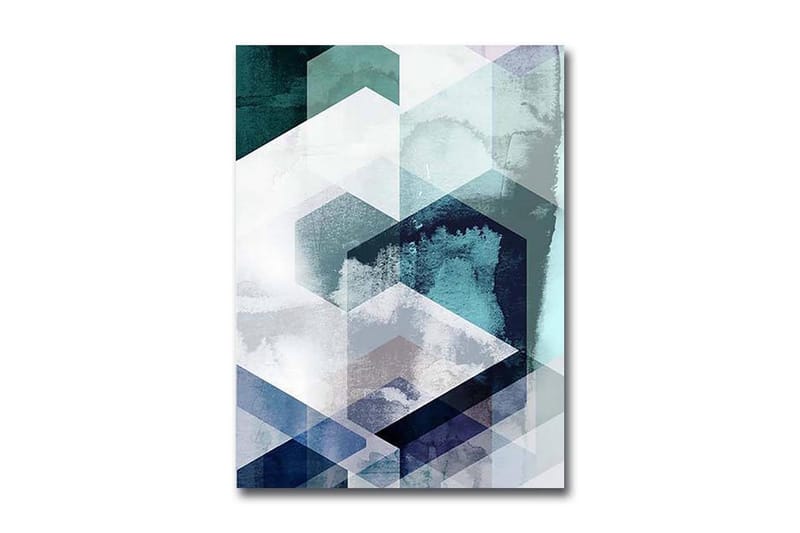 Liten Canvastavla 28x38 cm - Abstrakt komposition med geometriska former i olika nyanser - Mörkblå / Turkos / Ljusgrå - Inredning - Tavlor & posters - Canvastavla