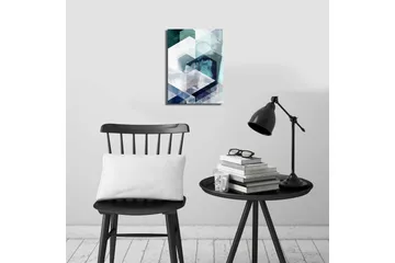 Liten Canvastavla 28x38 cm - Abstrakt komposition med geometriska former i olika nyanser - Mörkblå / Turkos / Ljusgrå - Inredning - Tavlor & posters - Canvastavla