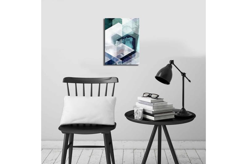 Liten Canvastavla 28x38 cm - Abstrakt komposition med geometriska former i olika nyanser - Mörkblå / Turkos / Ljusgrå - Inredning - Tavlor & posters - Canvastavla