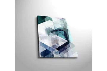 Liten Canvastavla 28x38 cm - Abstrakt komposition med geometriska former i olika nyanser - Mörkblå / Turkos / Ljusgrå - Inredning - Tavlor & posters - Canvastavla